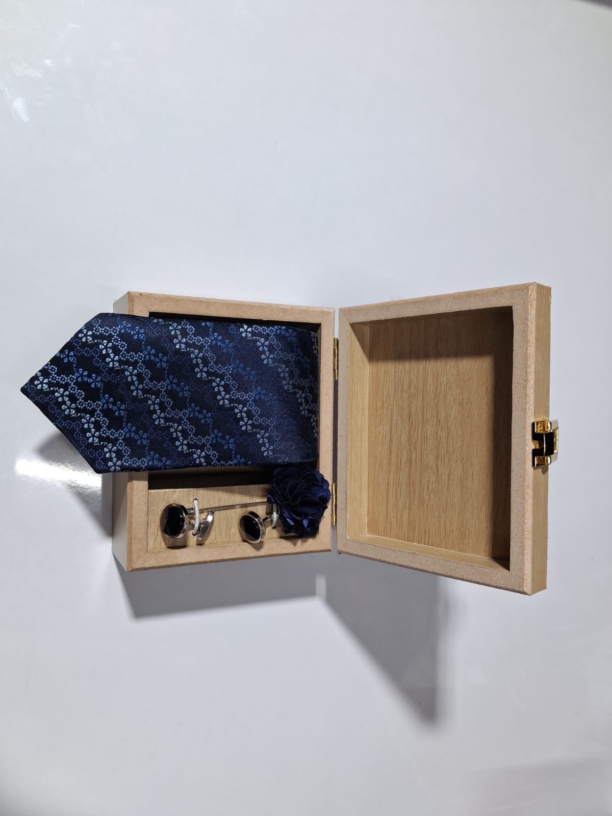 Woven silk open tie cufflinks set