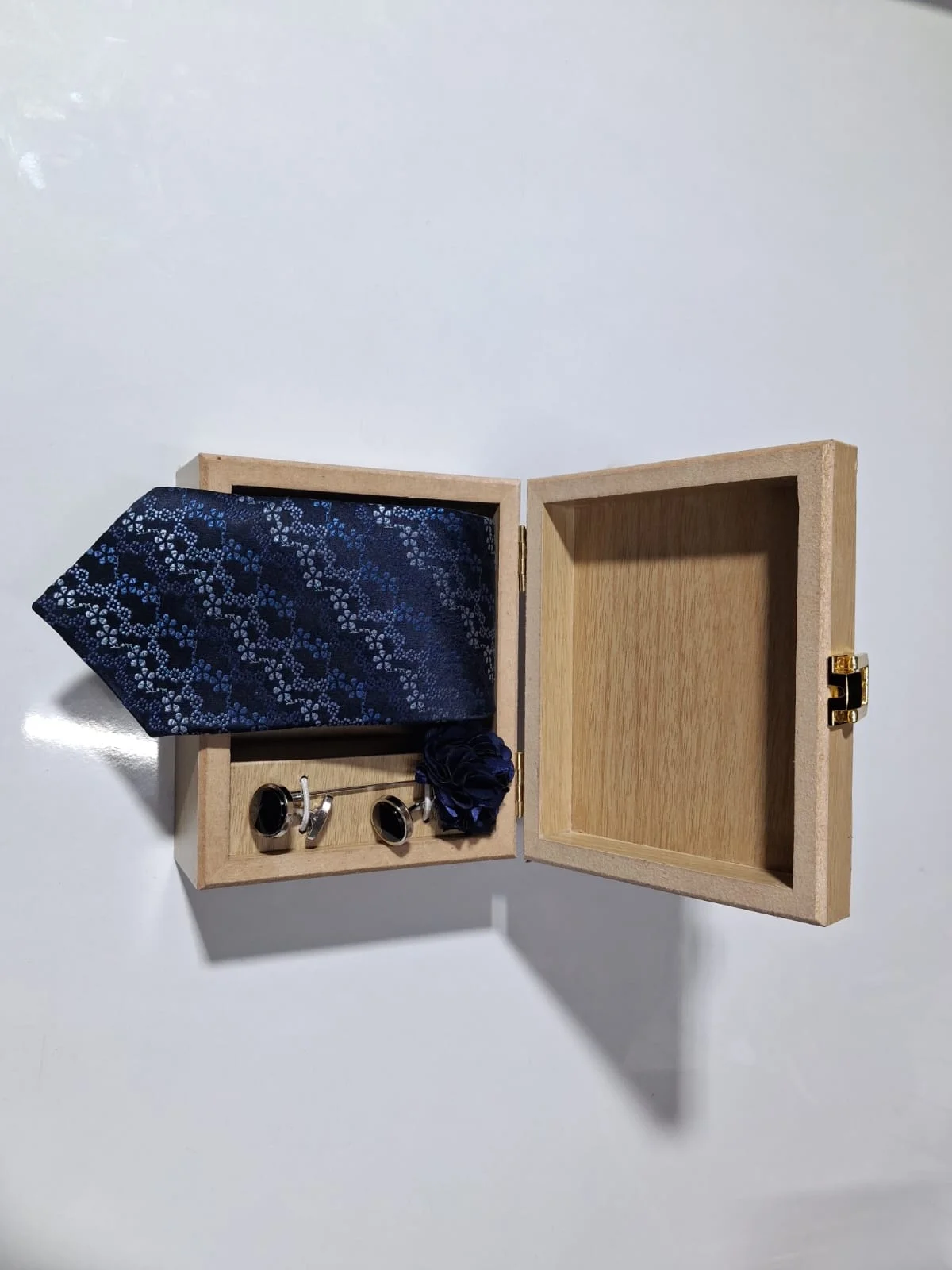 Woven silk open tie cufflinks set